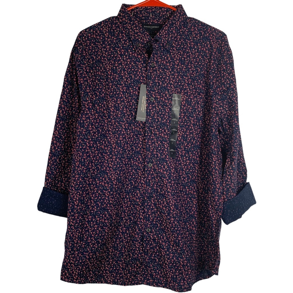 NWT Banana Republic Factory Slim Untucked Fit Blue Floral Button Down Shirt
